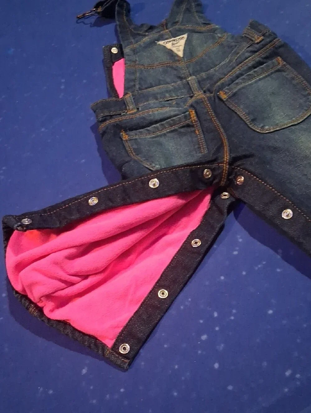 OshKosh B'gosh Dark Blue Denim Overalls with Pink Trim